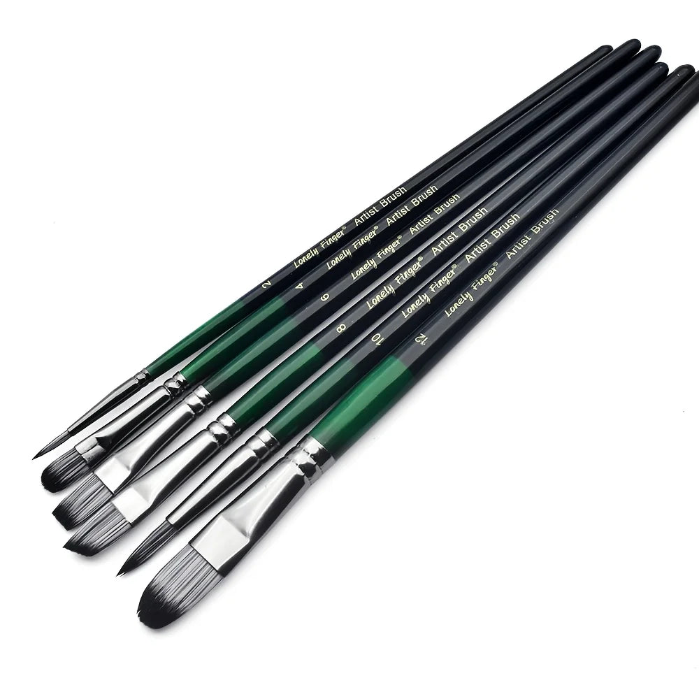 Acrylic Paint Brushes, 6Pcs Nylon Hair Paint Brush Set for All Purpose Oil Watercolor Painting Artist Professional Kits - Sun Studio