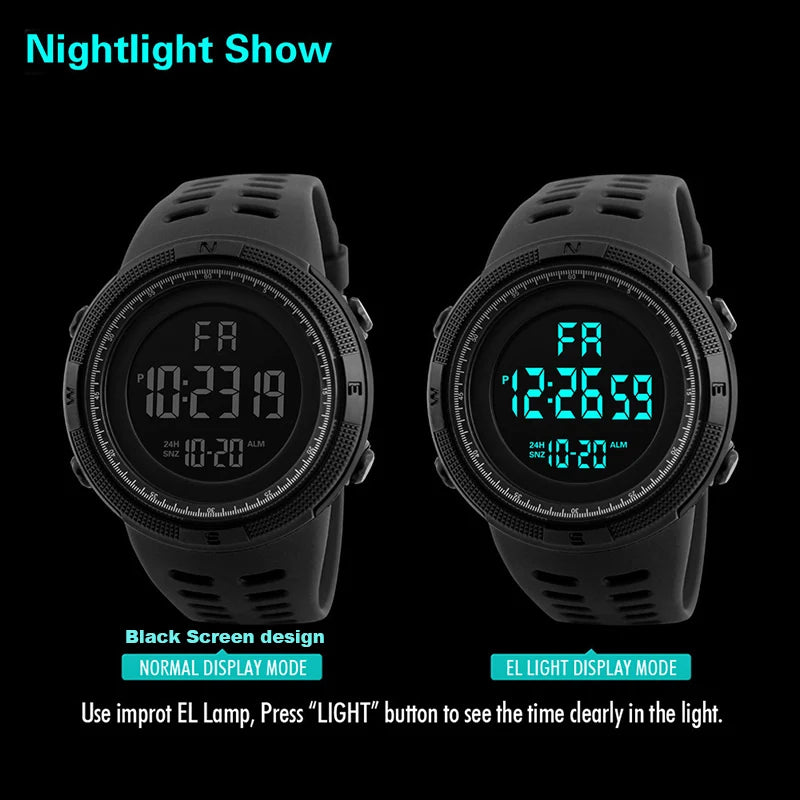 YIKAZE Men's Digital Electronic Watch Sports Glow 50mm Large Dial Student Outdoor Adventure Trend Multifunctional Watches Clock - Sun Studio