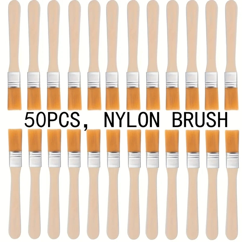 50pcs Nylon Paint Brushes with Wooden Handles, 5-Inch, Yellow Bristles, Ideal for Wall, Door, Cabinet, Furniture, Fence Painting - Sun Studio