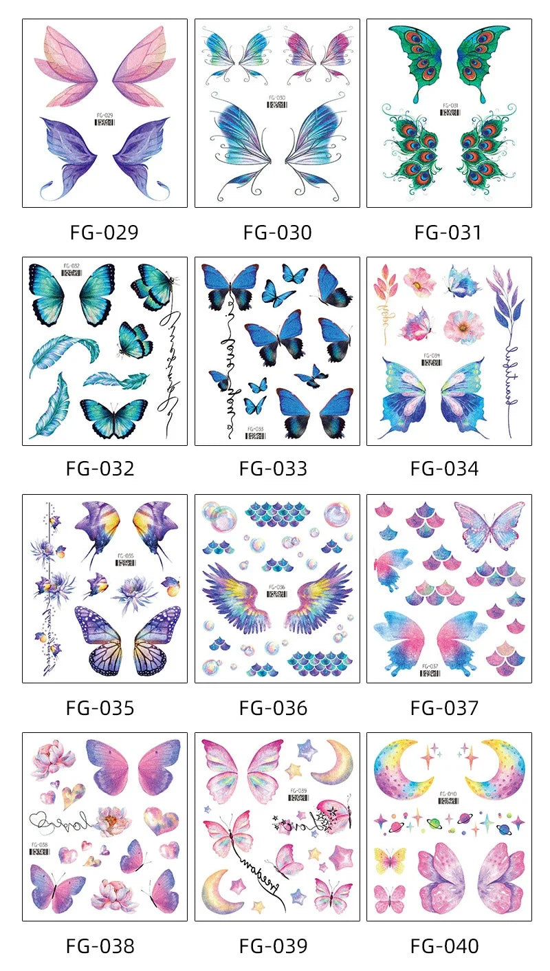 Glitter Butterfly Tattoo Temporary Waterproof Body Sticker Gradient Color Face Make Up Festival Accessories Disposable tatto - Sun Studio