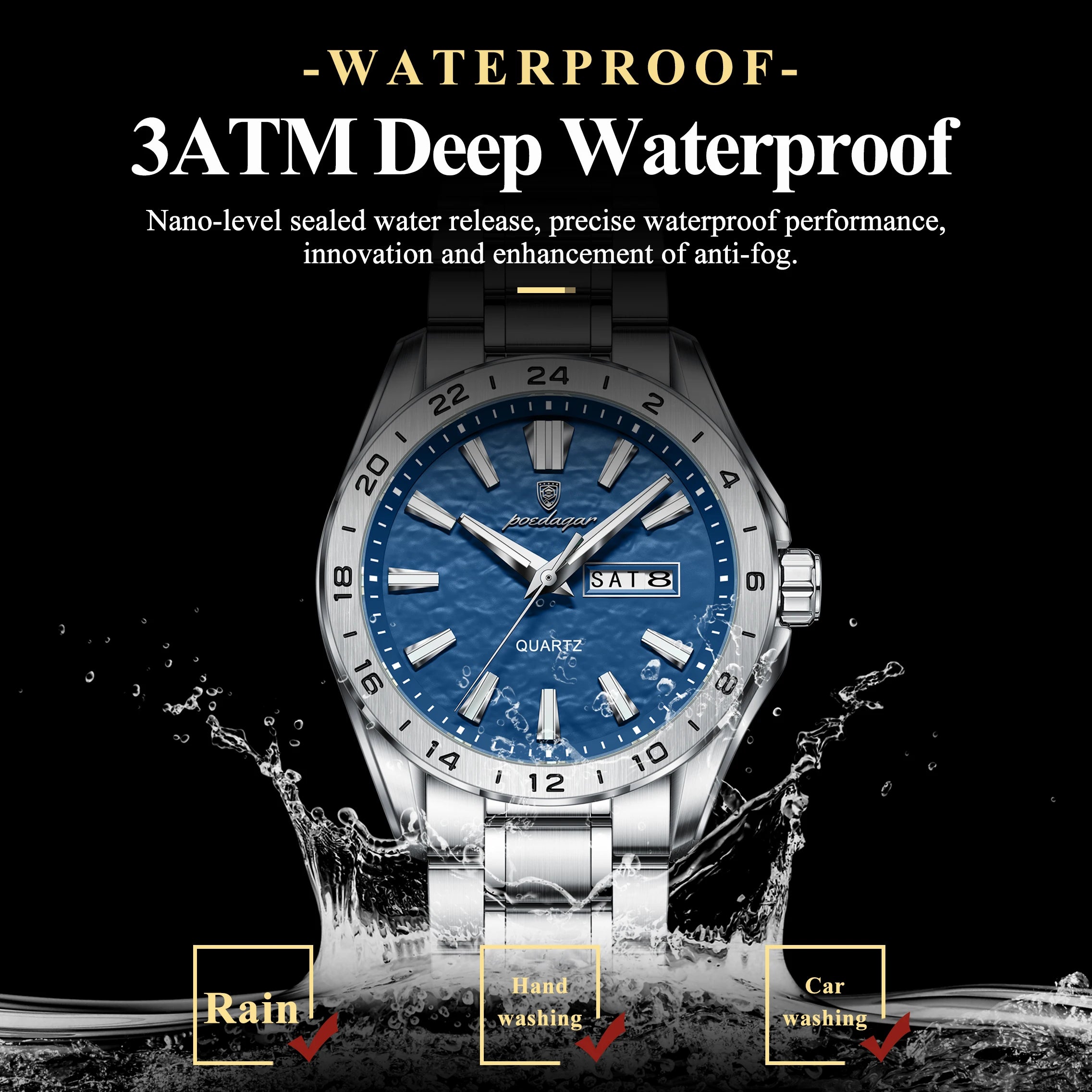 POEDAGAR Sport Luxury Man Wristwatch High Quality Waterproof Luminous Watch For Men Fashion Date Week Quartz Men's Watches Reloj - Sun Studio