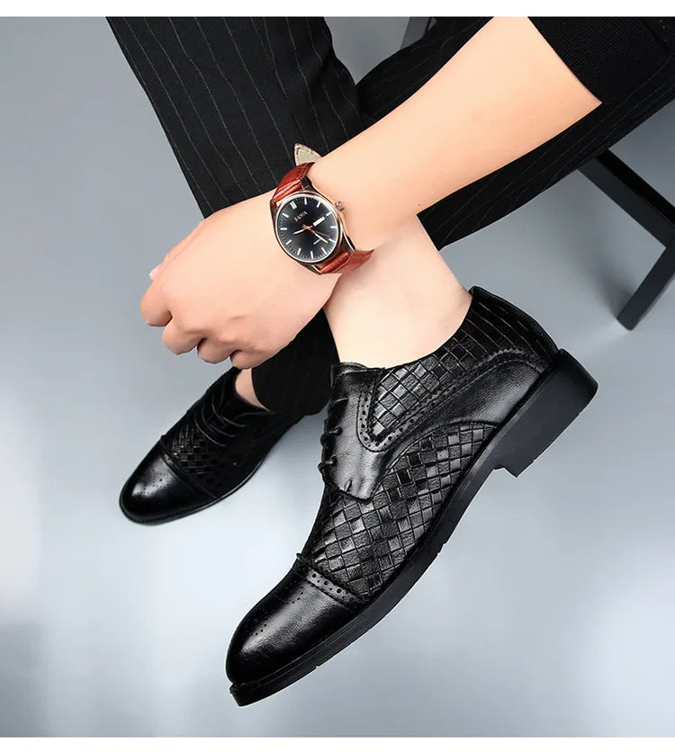 Genuine Leather Mens Dress Shoes Black Formal Social Shoe Male Business Wedding Derby for Man Luxury Italian Work Oxford Loafers - Sun Studio