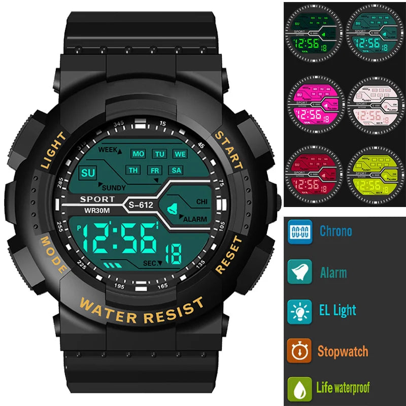 Sports Digital Electronic Watch 55mm Large Dial Sport Watch Outdoor Multifunction Watches Clock for Men Teen Student - Sun Studio