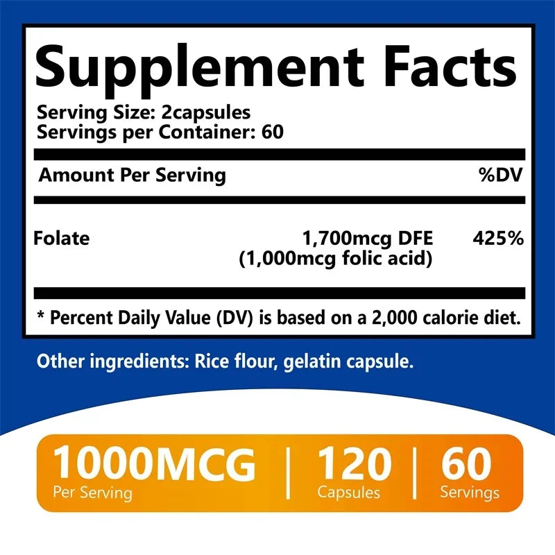 Folic Acid Supplement - Heart Health, Nervous System Health, Prenatal Support - Sun Studio