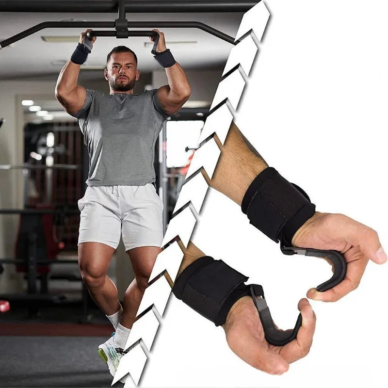 1pc Weight Lifting Hook Grips With Wrist Wraps Hand-Bar Wrist Strap Gym Fitness Hook Weight Strap Pull-Ups Power Lifting Gloves - Sun Studio