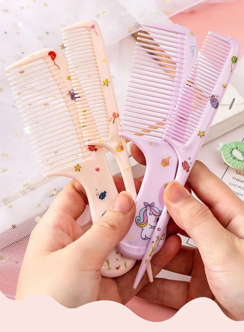 2pcs Kids Hair Combs Set Girls Portable Anti-Static Plastic Comb Cartoon Animals Children Hairdressing Comb with Pointed Tail - Sun Studio