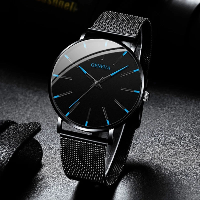 Fashion Ultra Thin Men’s Watches Simple Steel Mesh Belt Quartz Wrist Watch - Sun Studio