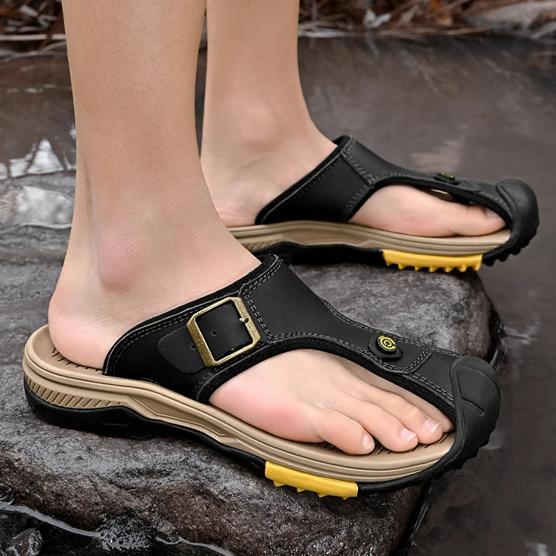 Genuine Leather Sandals Men Breathable Summer Shoes Man Waterproof Outdoor Men Sandals Antiskid Beach Sandals Footwear - Sun Studio