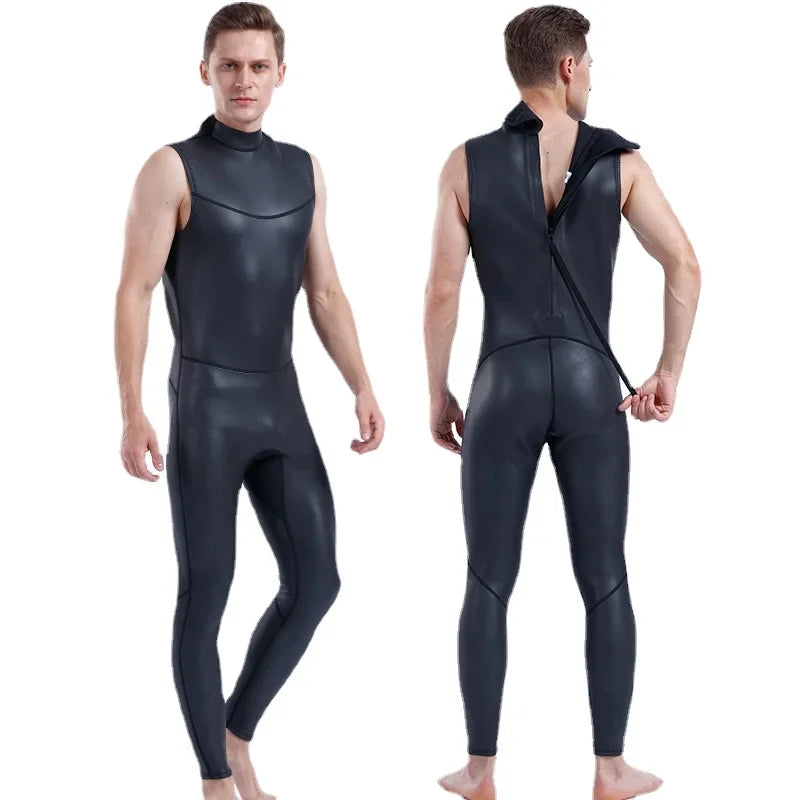 Men's Cr Leather Wetsuit, Sleeveless Pants, Light Leather, Warm Swimsuit, Snorkeling Suit, 2mm - Sun Studio