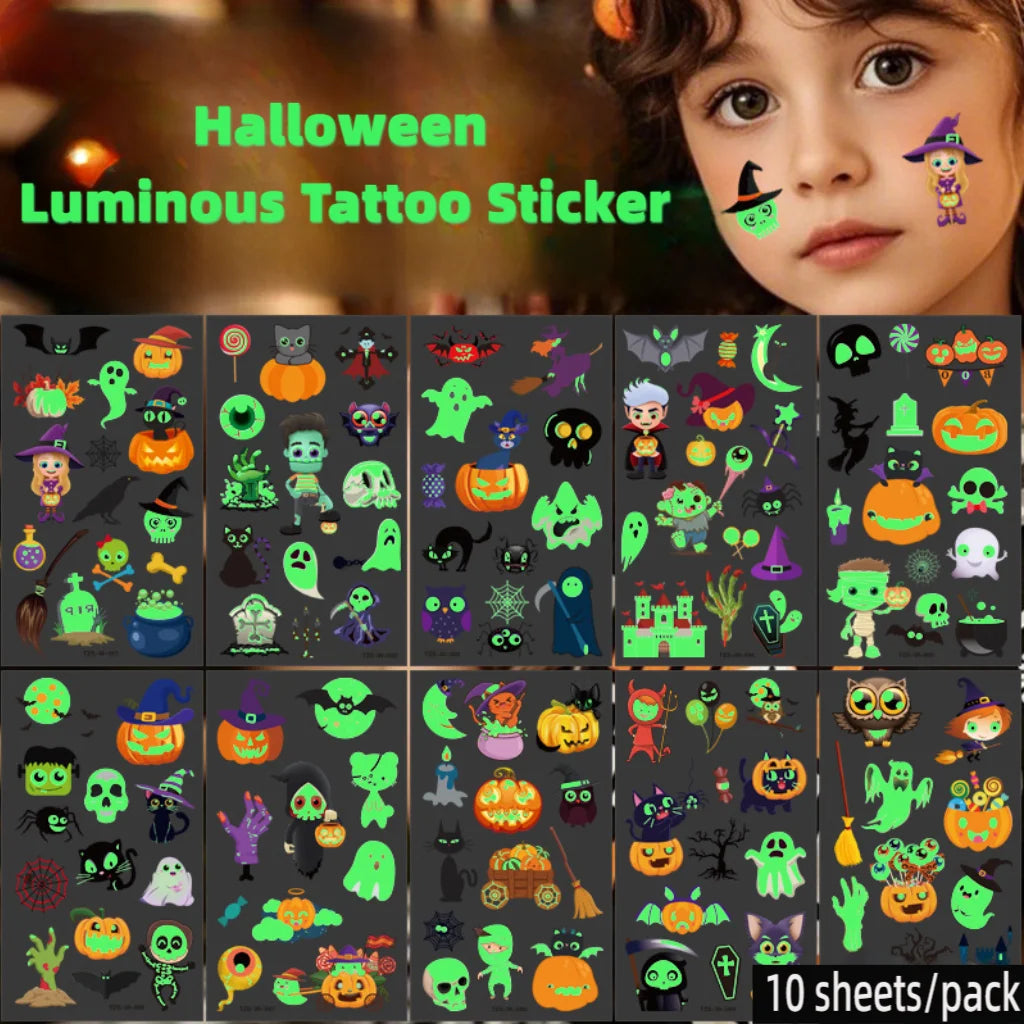Halloween Party Tattoo Stickers Luminous Stickers Temporary Waterproof Stickers for Face Body Tattoo Boys Halloween Party Decors - Sun Studio
