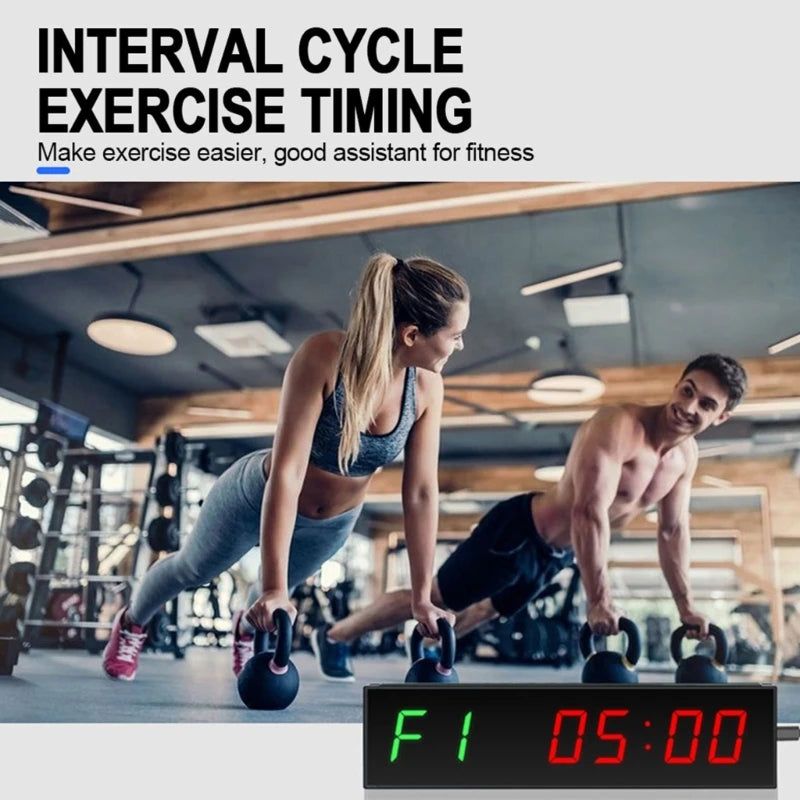 Gym Timer, Interval Clock with Clear LED, Crossfits Timer Countdown/Up Stopwatch, Wall Workout Timer with Remote for Gym - Sun Studio