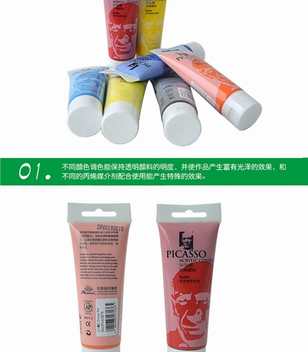 75ml Acrylic Paint Non Toxic Non Fading,Rich Pigments for Painters, Adults for Canvas Wood Clay Fabric Ceramic Craft Supplies - Sun Studio