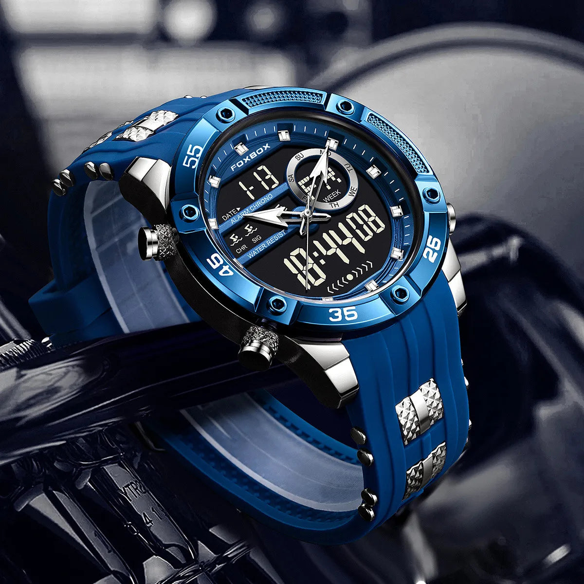 FOXBOX LED Dual Display Quartz Watch Soft Silicone Waterproof Luminous Digital Date Mens Watches Fashion Chronograph Man Watch - Sun Studio