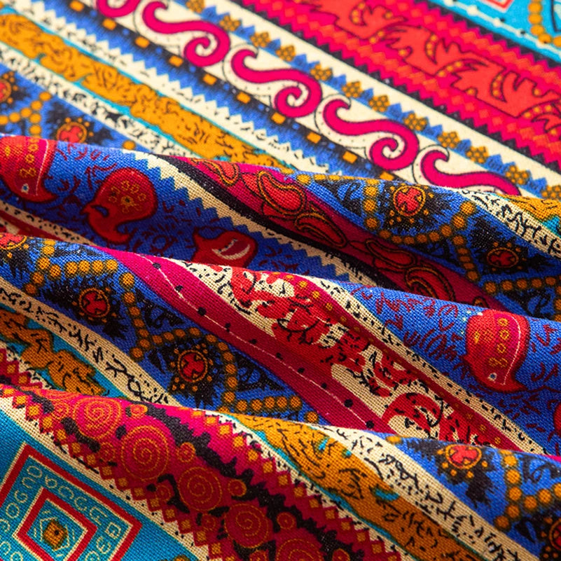 Bohemian Fabric Ethnic Vintage Retro Boho Printed Cotton Linen Home Decor Upholstery Textile - Sun Studio