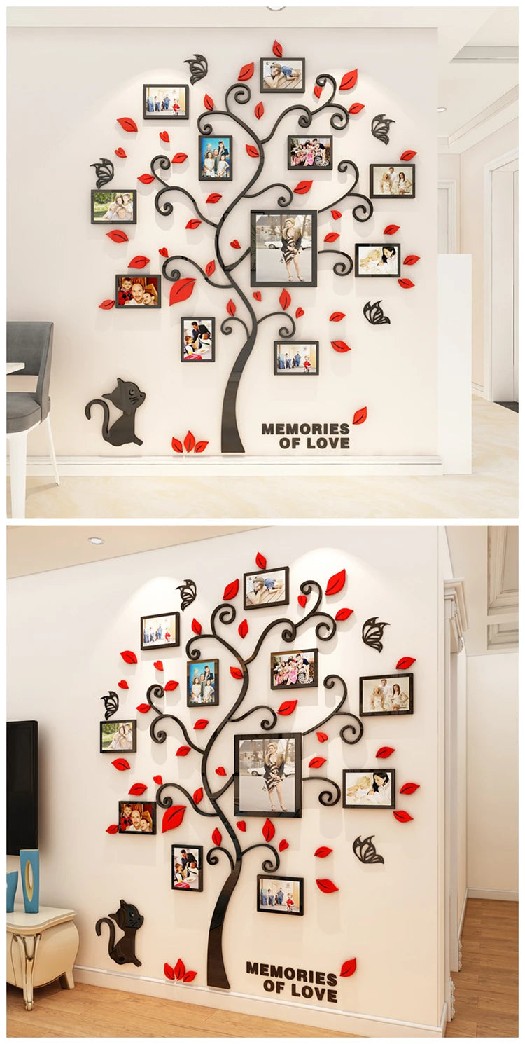 3D Acrylic Sticker Tree  Mirror Wall Decals DIY Photo Frame Family Photo for Living Room Art Home Decor picture frames wall - Sun Studio