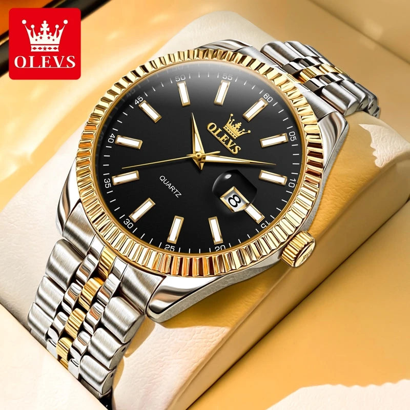 OLEVS Brand New Fashion Quartz Watch for Men Luxury Stainless Steel Waterproof Luminous Calendar Mens Watches Relogio Masculino - Sun Studio