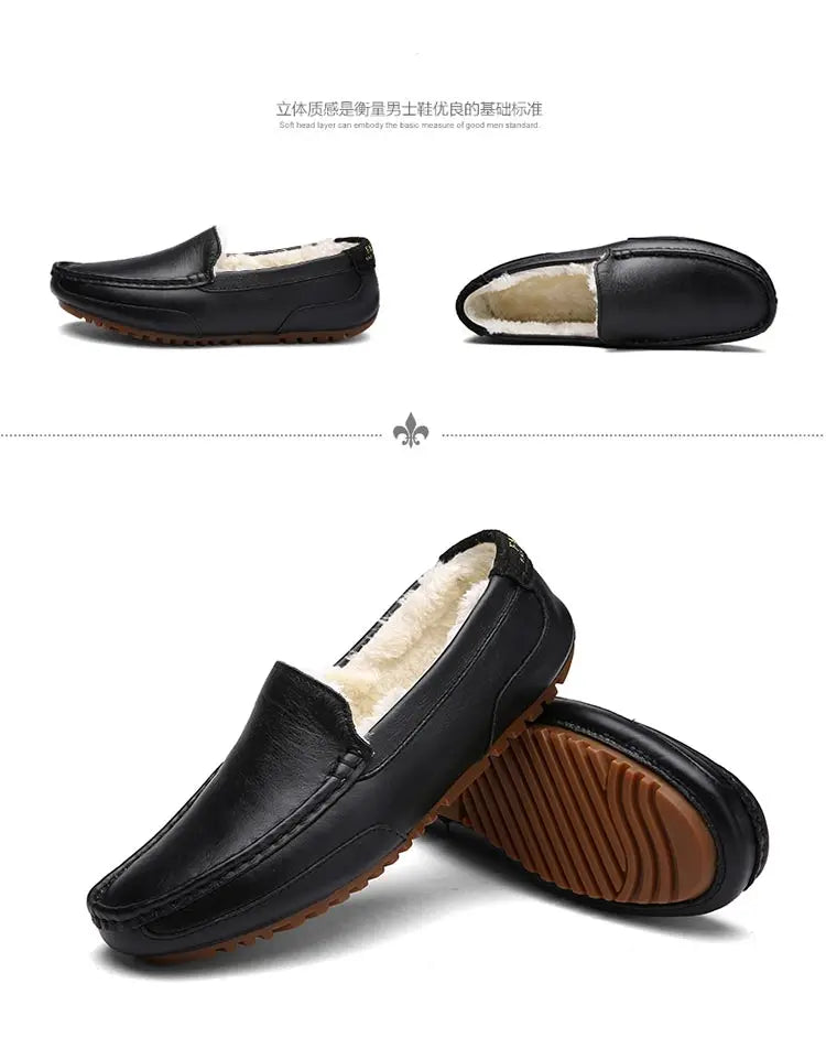Winterfell Loafers Herren Freizeit Schuhe Baumwolle Leder Dress Schuhe Slip-On Flats Plüsch Herren Mokassins Fleece gefüttert Fahrerschuhe
