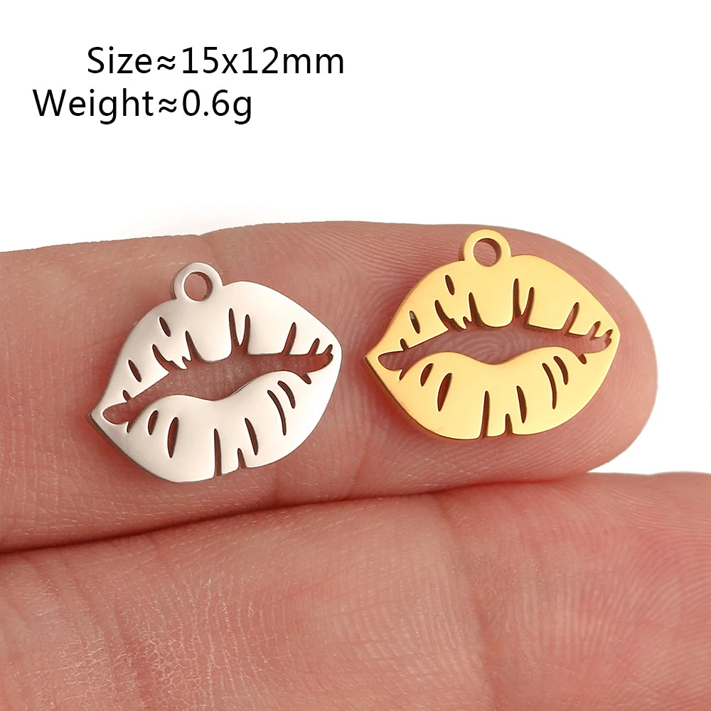 5Pcs Summer Hat/Lip Kiss/Swimsuit/Airplane Travel Charm  Stainless Steel Jewelry Making Craft DIY Bracelets Necklace Accessories - Sun Studio