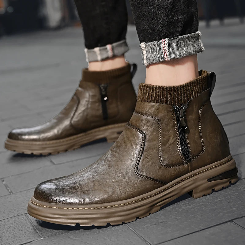 British Style Men's Interview Formal Boots High-end Business Short Boots Men's Winter Ankle Boots Trend High Top Shoes - Sun Studio