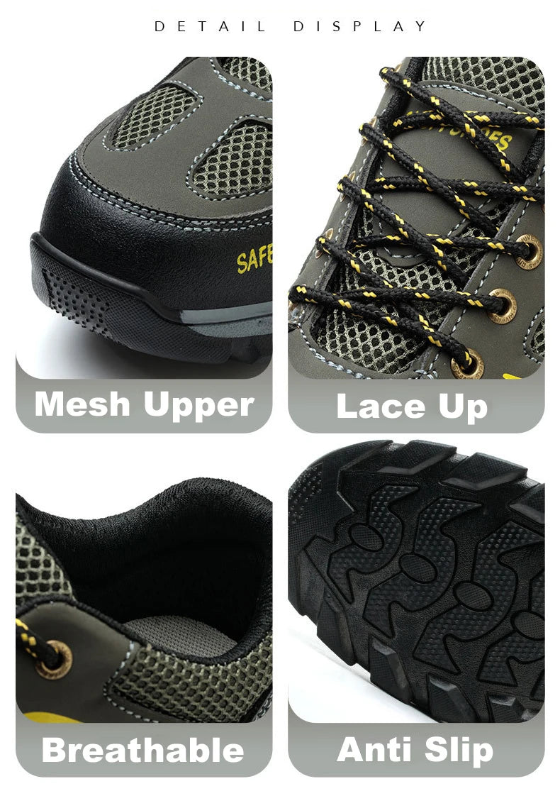 NYWOOH Male Steel Toe Safety Shoes Indestructible Construction Work Shoes Protection Footwear Breathable Hiking Boots For Men - Sun Studio