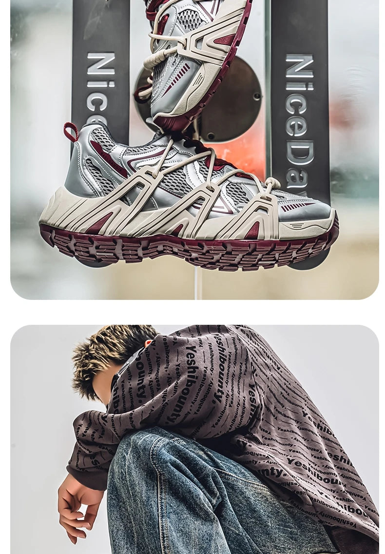 Men's Lace Up Street Sneakers Niche Thick Splicing Mixed Color Sports Shoes Arrival Vulcanization Shoes Punk Breathable Women - Sun Studio