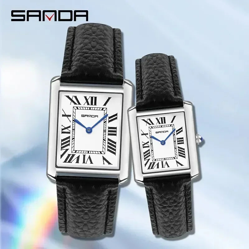 SANDA 9031/1108 Luxury Couple Quartz Watches for Men & Women, Waterproof Sport Casual Watch, Scratch Resistant Leather Strap - Sun Studio