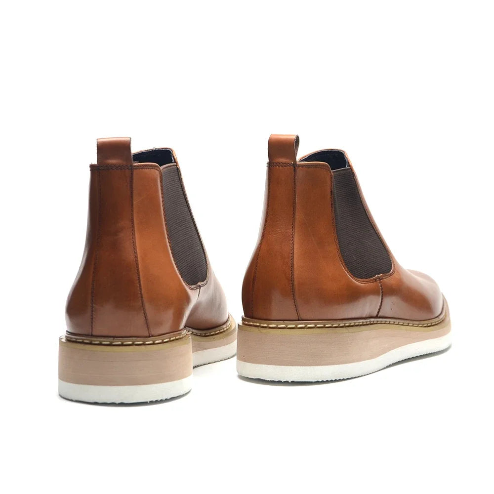 Britischer Stil Kuh Echtes Leder Herren Chelsea Stiefeletten Slip-On Elastisches Band Hohe Sneakers Freizeit Dress Boots für Männer