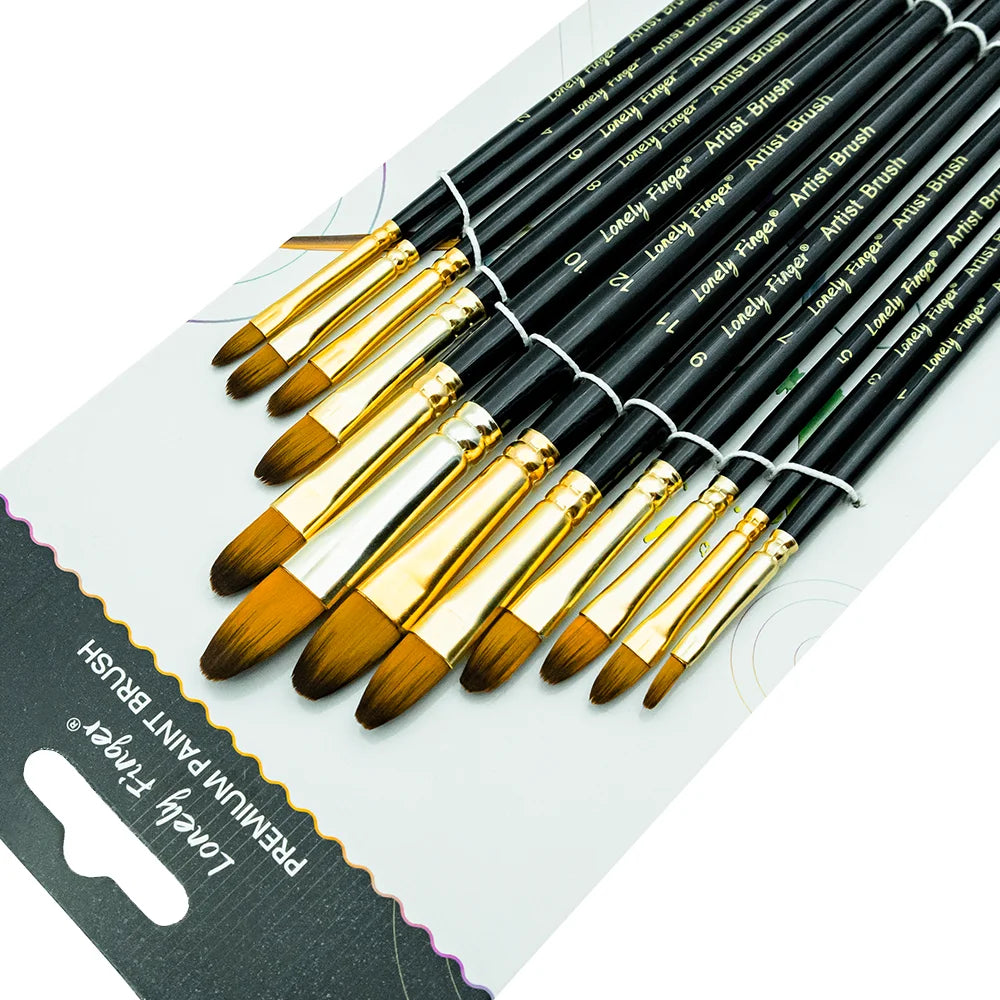 12/48pcs Professional Artist Paint Brush Set Include Round Filbert Flat Angle Fine Detail Brushes Premium Nylon Brush for Paint - Sun Studio