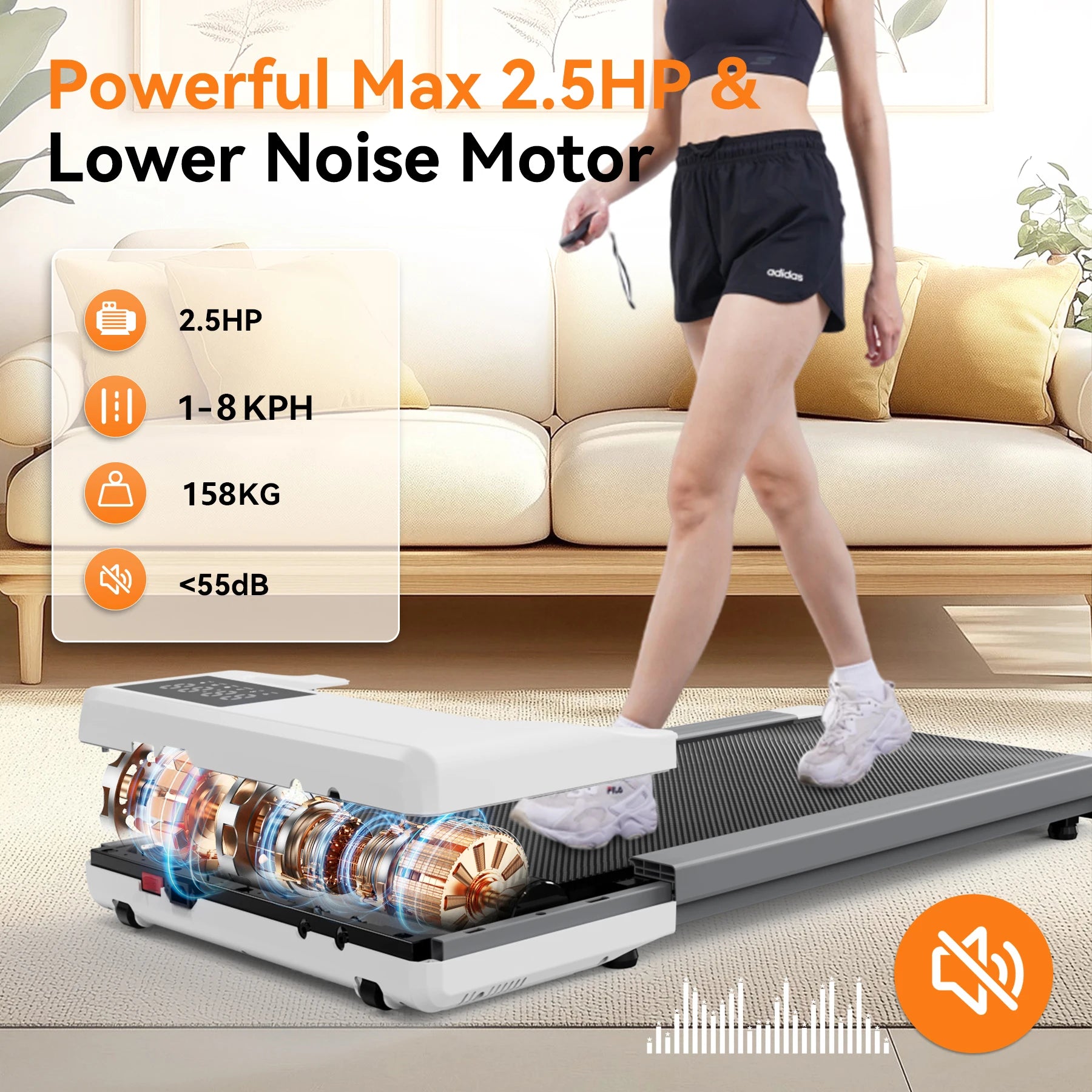 Treadmills 39.37inch Running Belt 2in1 Under Desk for Home Office Treadmill Walkingpad 2.5HP Romote Control 5MPH Exerice Machine - Sun Studio
