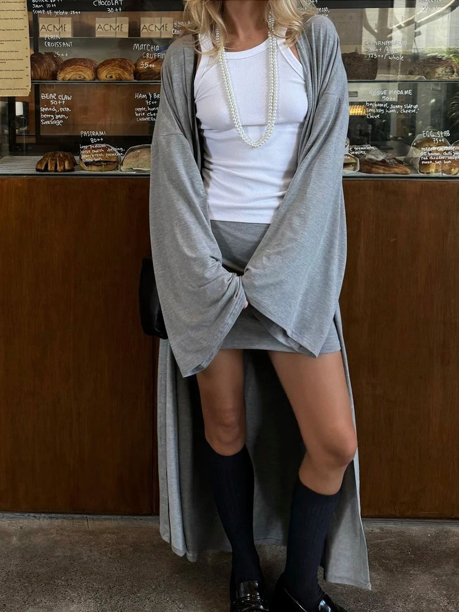 Hirsionsan Modal Soft Loose Sets Women 2026 Casual Two Pieces Long Sleeve T Shirts and High Waist Dresses Outfits Tracksuit