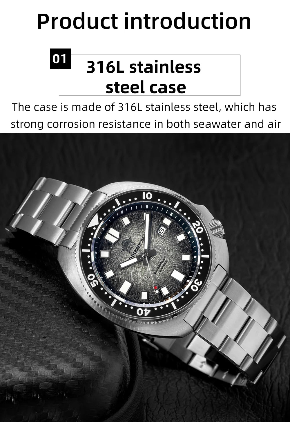 ADDIESDIVE Watch For Man AD2511 Sapphire Glass Window Display BGW9 Luminous 200M waterproof 316L Stainless Steel Quartz Watches - Sun Studio