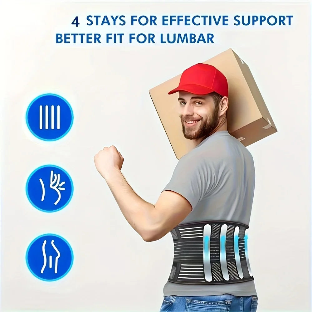Compression Waist Support Belt with 5 Reinforced Support Plates, Breathable Mesh Back Support, And Adjustable Elastic Compressio - Sun Studio