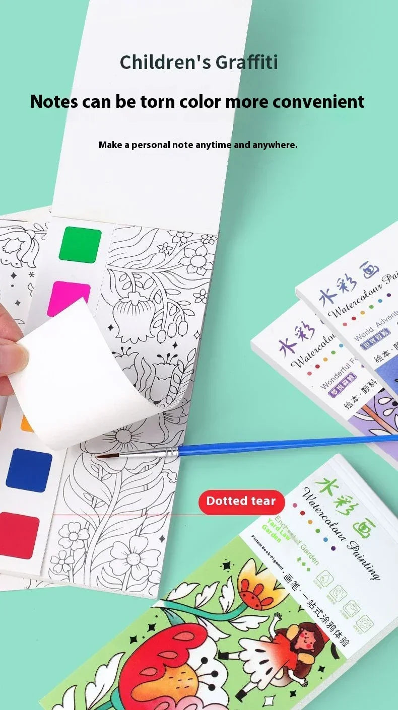 1PC Children's Watercolor Coloring Book Kids Adult Watercolour Coloring Paper With Water Paint Pens Girls Student Birthday Gift - Sun Studio