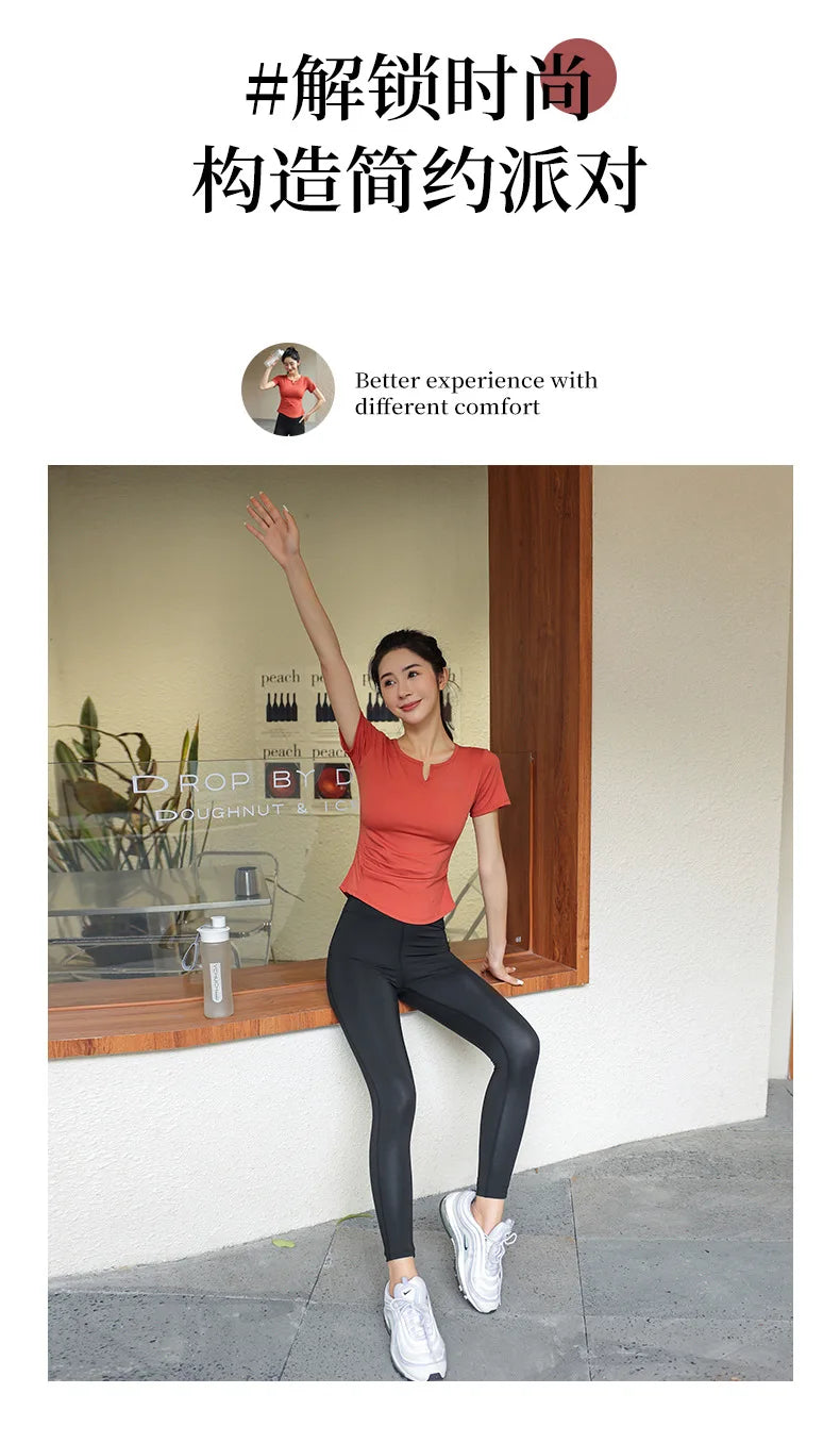 Fitness Yoga Tshirt Women's Short Sleeve Gym T-Shirt Quick Dry Running Training Breathable Slimming Moisture Wicking Sports Tops - Sun Studio