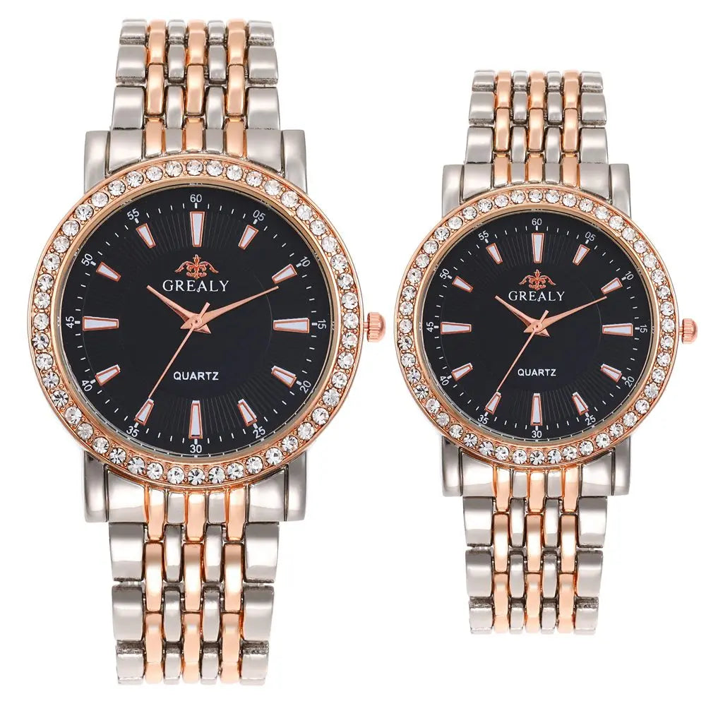 New Casual Watches Women Luxury Fashion Lovers Watch Rhinestone Stainless steel Quartz Watch Men Women Gift Business Wristwatch - Sun Studio