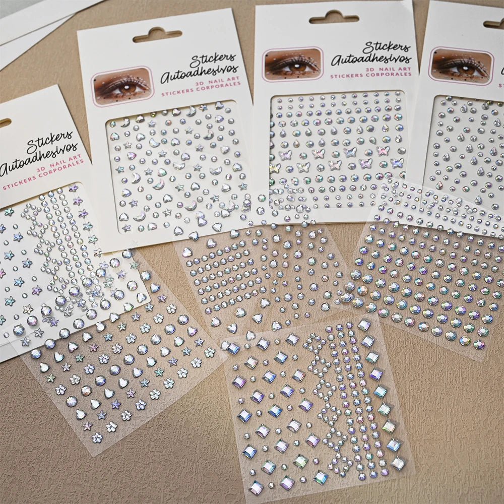 1Pcs Face Diamond Gem Sticker 5D Colorful Rhinestone Tattoo Stickers Fo Festival Nail Body Makeup Bling Jewelry DIY Face Sticker - Sun Studio
