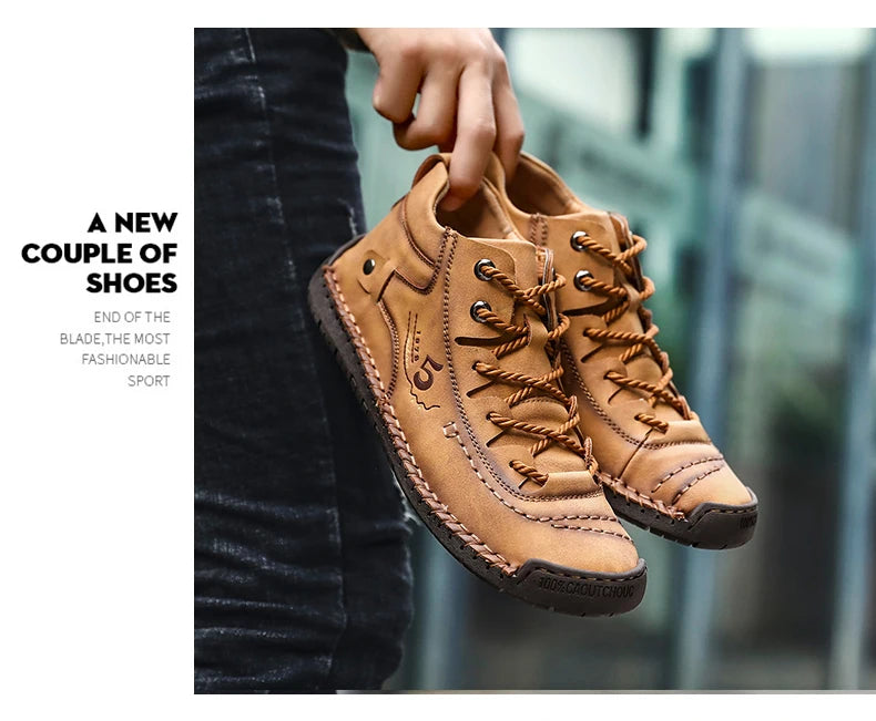 Handmade Leather Casual Men Shoes Ankle Boots Men Loafers Comfort Walking Shoes Men Flats Hot Sale Moccasins Shoes Plus Size - Sun Studio
