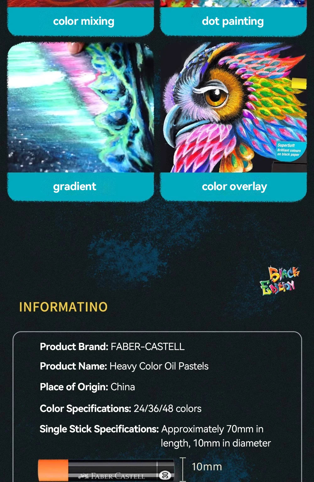 Faber-Castell Weiche Öl-Pastellfarbe Set 24/36/48 Lebendige Farben Cremige Textur Bullet Head Kreide für Künstler Malen Zeichnen Anfänger