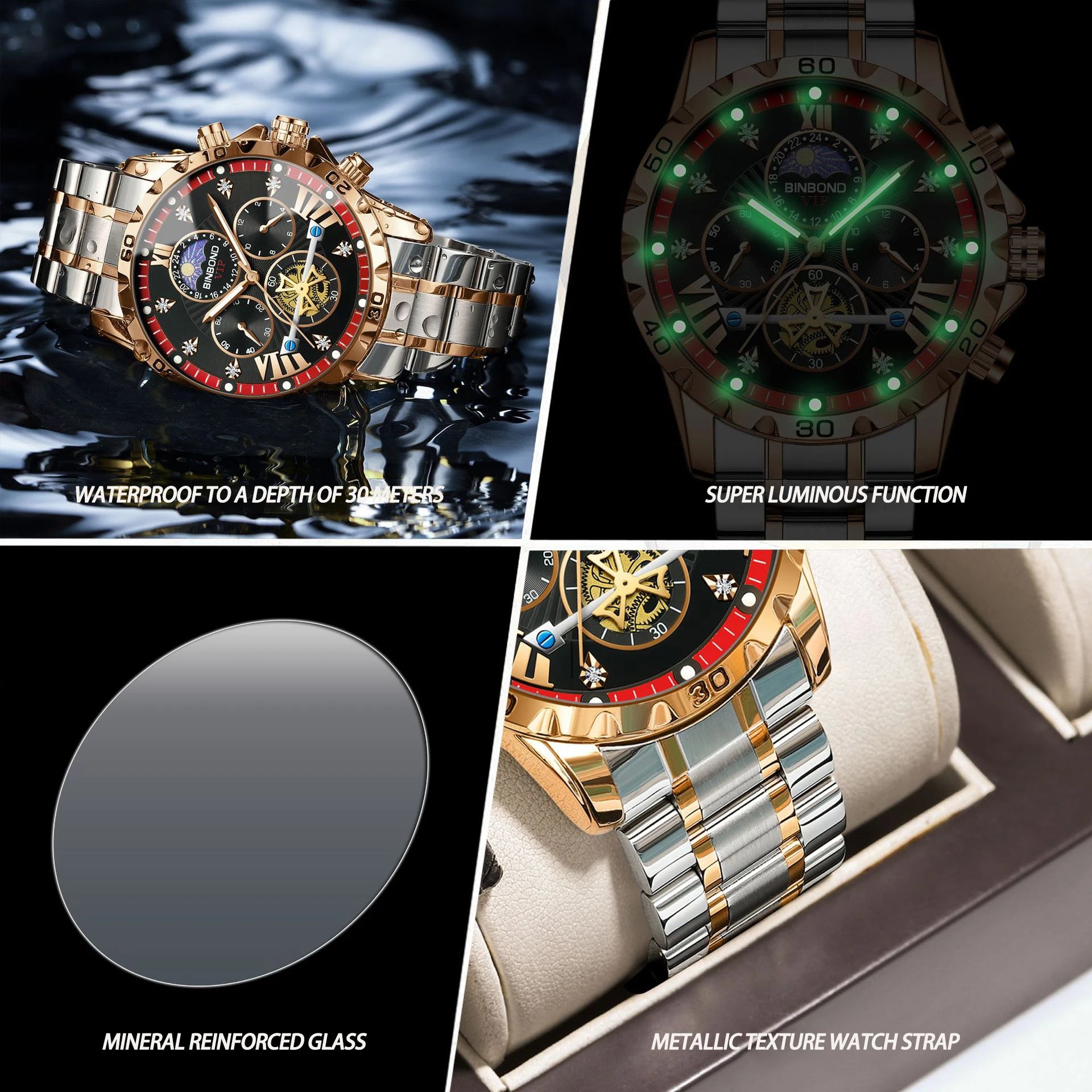 UTHAI W177 Cool and fashionable Men watch,business night light waterproof quartz watches, high-end clock gifts，watches for man - Sun Studio