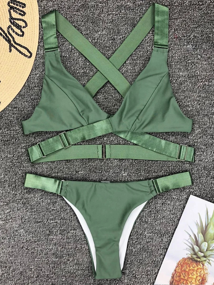 Sexy Adjustable Buckle Bandage Vevlet Bikini 2026 Women Swimsuit Female Bikinis Swimwear Two Pieces Bikini set Bathing Suit Swim - Sun Studio