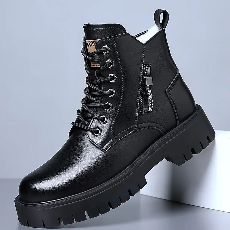 Autumn winter classic warm snow boots men's thick soles non-slip work boots men's outdoor casual shoes big head leather shoes - Sun Studio