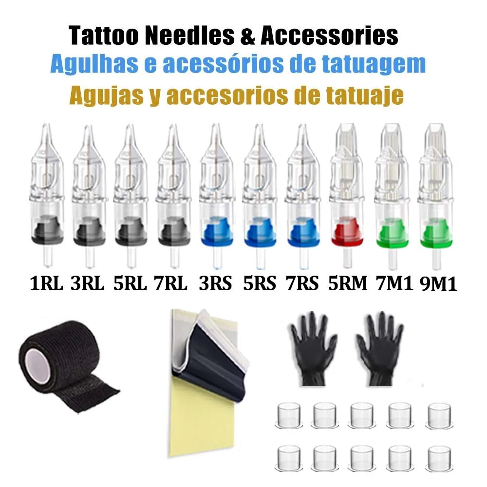 Professional Wireless Tattoo Machine Kit Wireless Rotary Tattoo Pen with Tattoo Cartridge Needles Inks for Tattoo Beginners Set - Sun Studio