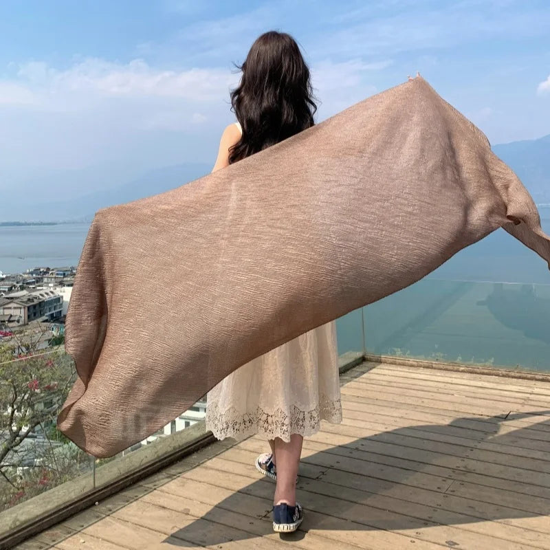 NEW 9Pure Colors Wrinkles 70x170cm Travel Beach Scarve Bikini Shawl Sarong Wrap Scarf Women Brazilian Swimsuit Bathing Cover-ups - Sun Studio