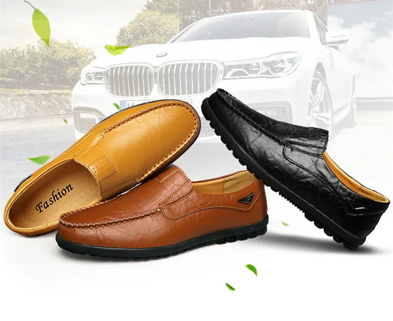 Genuine Leather Men Casual Shoes Luxury Brand 2025 Mens Loafers Moccasins Breathable Slip on Black Driving Shoes Plus Size 37-47 - Sun Studio