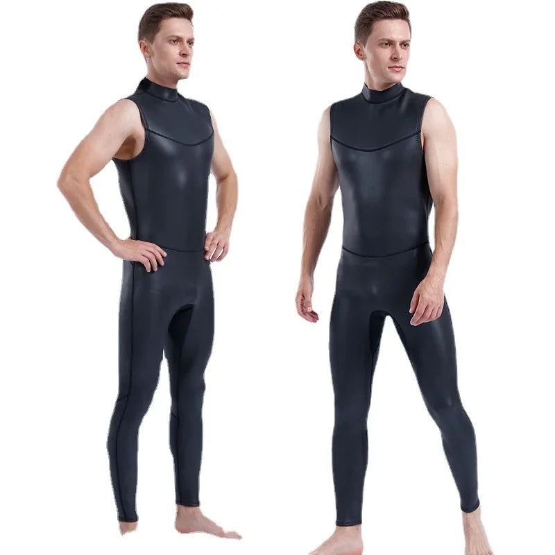 Men's Cr Leather Wetsuit, Sleeveless Pants, Light Leather, Warm Swimsuit, Snorkeling Suit, 2mm - Sun Studio