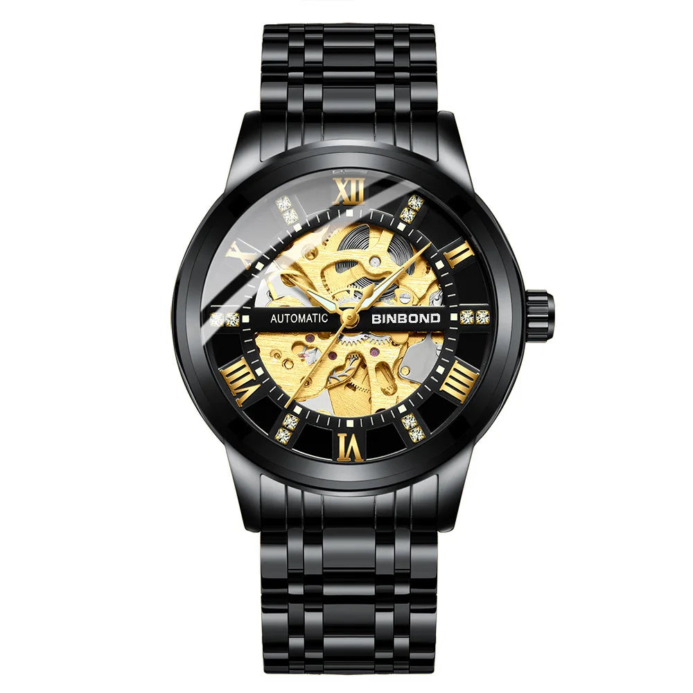 Bindond Mens Automatic Mechanical Watches Top Brand Luxury Stainless Steel Waterproof Hollow Male Wristwatches Relogio Masculino - Sun Studio