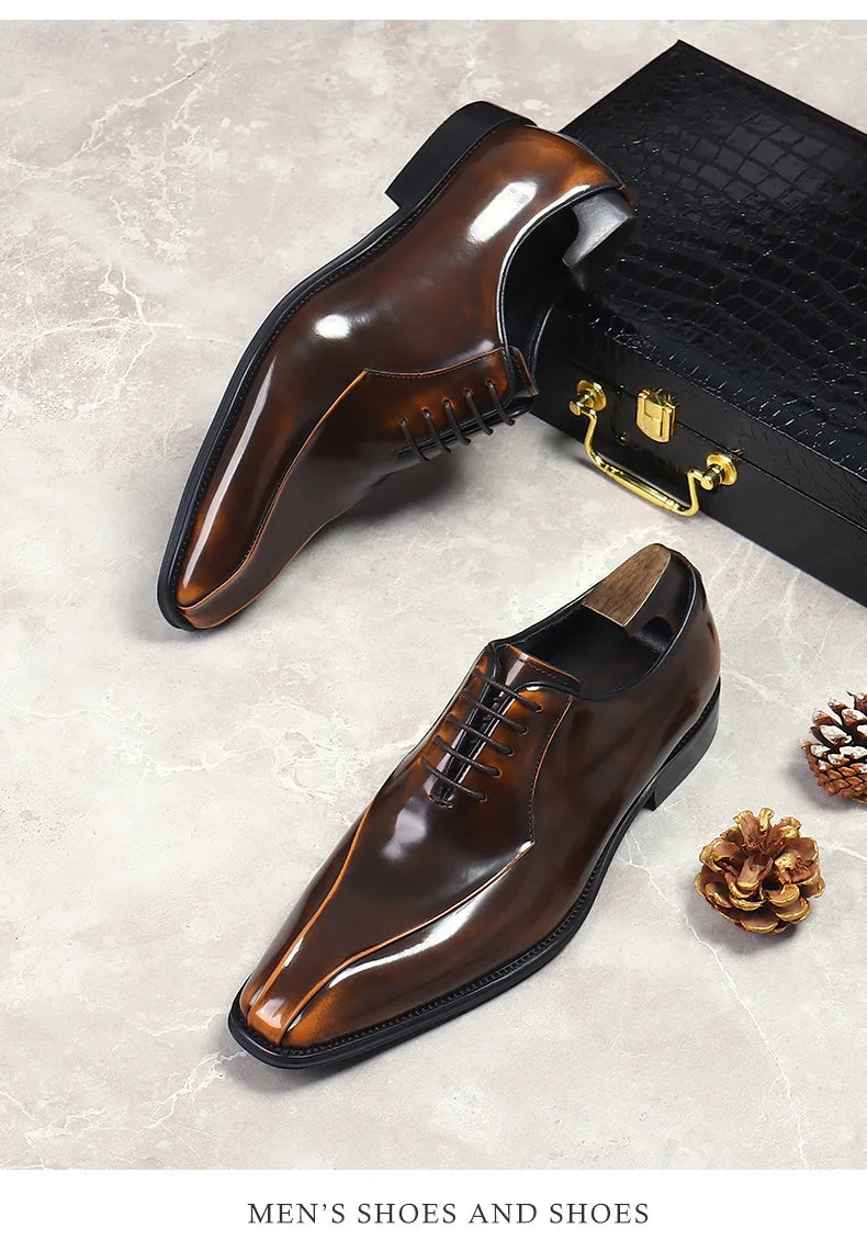 Mens Wedding Oxford Gentlemen Party Dress Shoes Genuine Patent Leather Casual Pointed Toe Formal Shoes For Men - Sun Studio