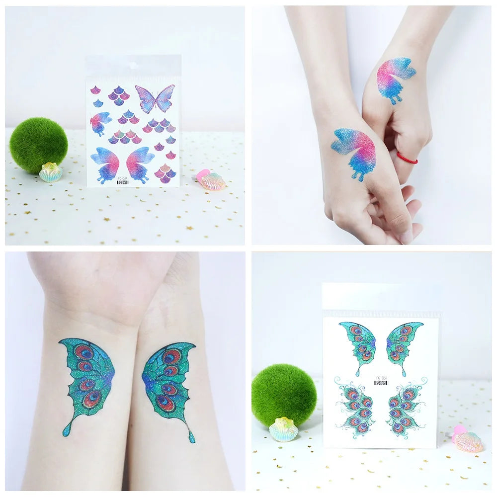 Glitter Butterfly Tattoo Temporary Waterproof Body Sticker Gradient Color Face Make Up Festival Accessories Disposable tatto - Sun Studio