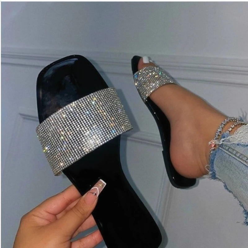 Summer Sandals Women Flip Flops Rhinestone Flat Sandals Ladies Slippers Shoes Female Round Toe Bling Luxury Sandalias Mujer - Sun Studio