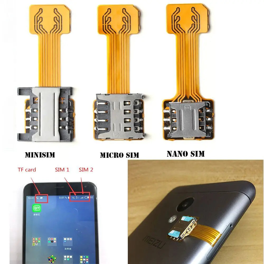 Universal TF Hybrid Sim Slot Dual SIM Card Adapter For DIY Micro SD Extender Nano Cato Android Phone All Dual SIM mobile phone - Sun Studio